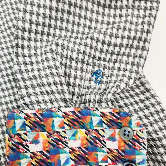 Robert Graham Shirt Mens Large Gray Houndstooth Flip Cuff Party Casual Button Up - Picture 3 of 6